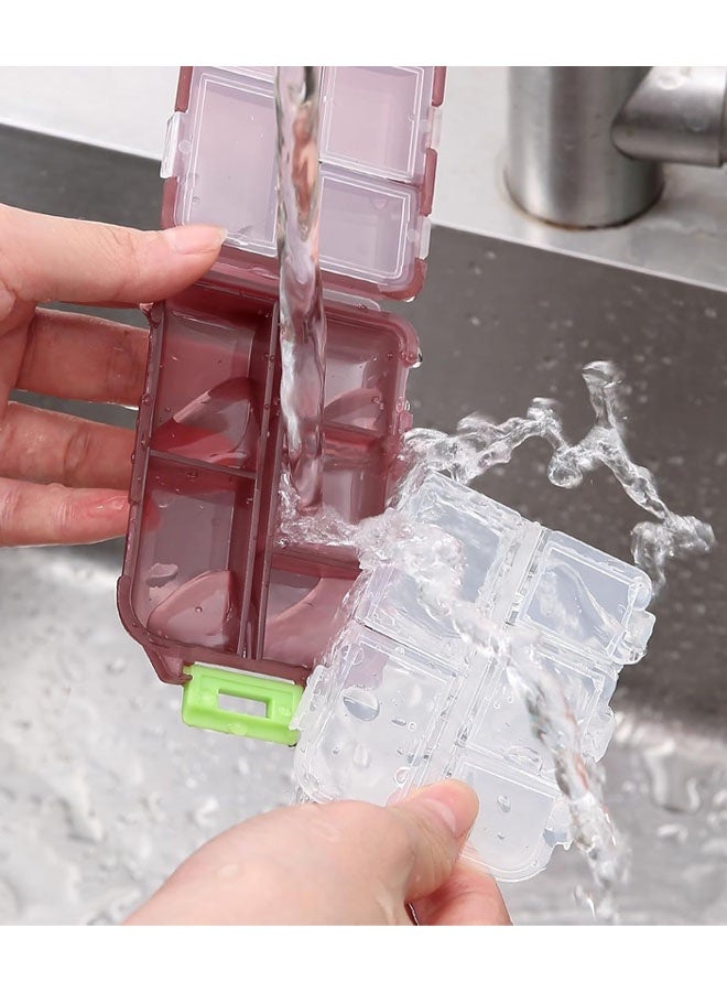 علبة تنظيم حبوب السفر (قطعتان)، حافظة حبوب محمولة، موزع حبوب، منظم حبوب سفر أسبوعي صغير لمدة 7 أيام مع 10 أقسام لأدوية مختلفة، فيتامينات، زيت السمك - Image 5